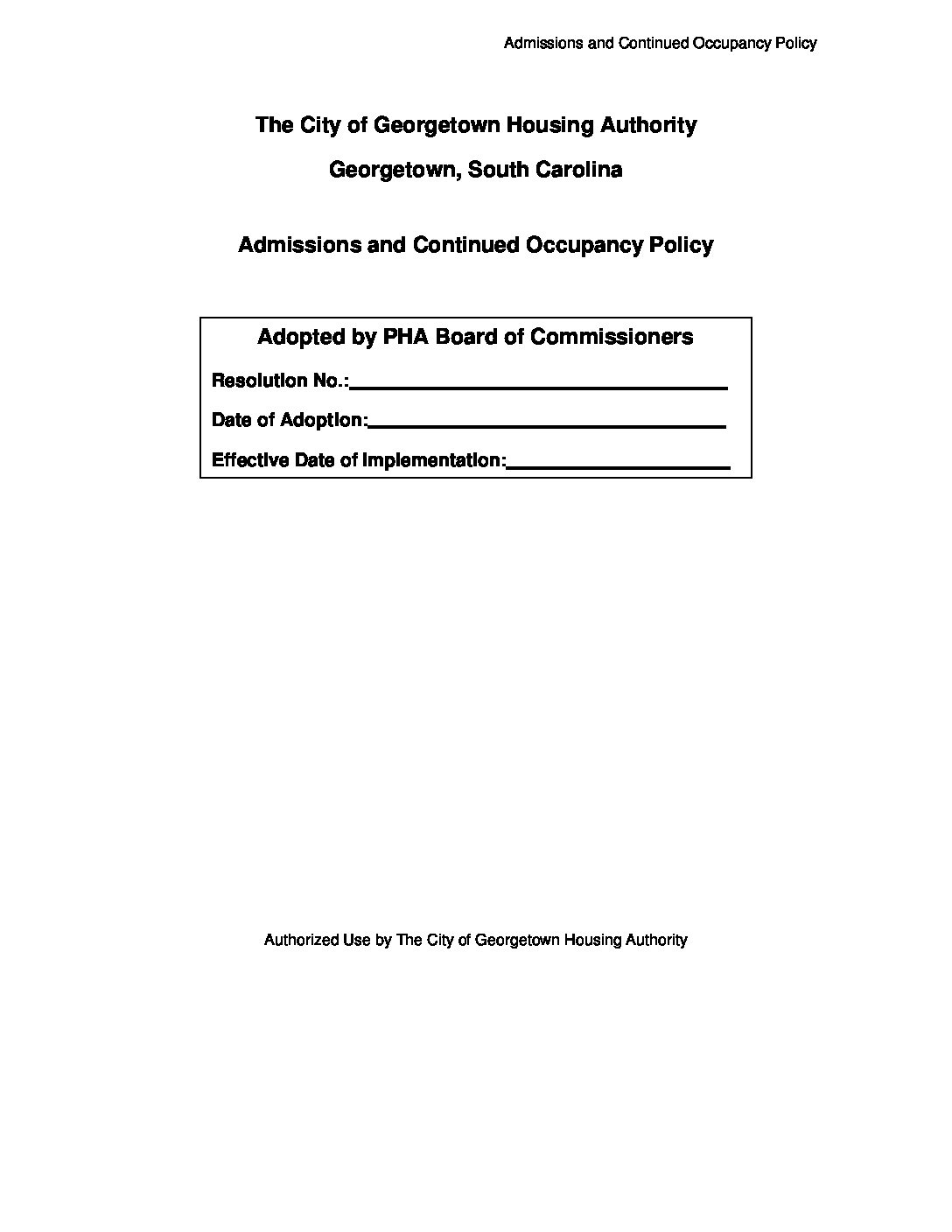 Admissions and Continued Occupancy Policy (ACOP)