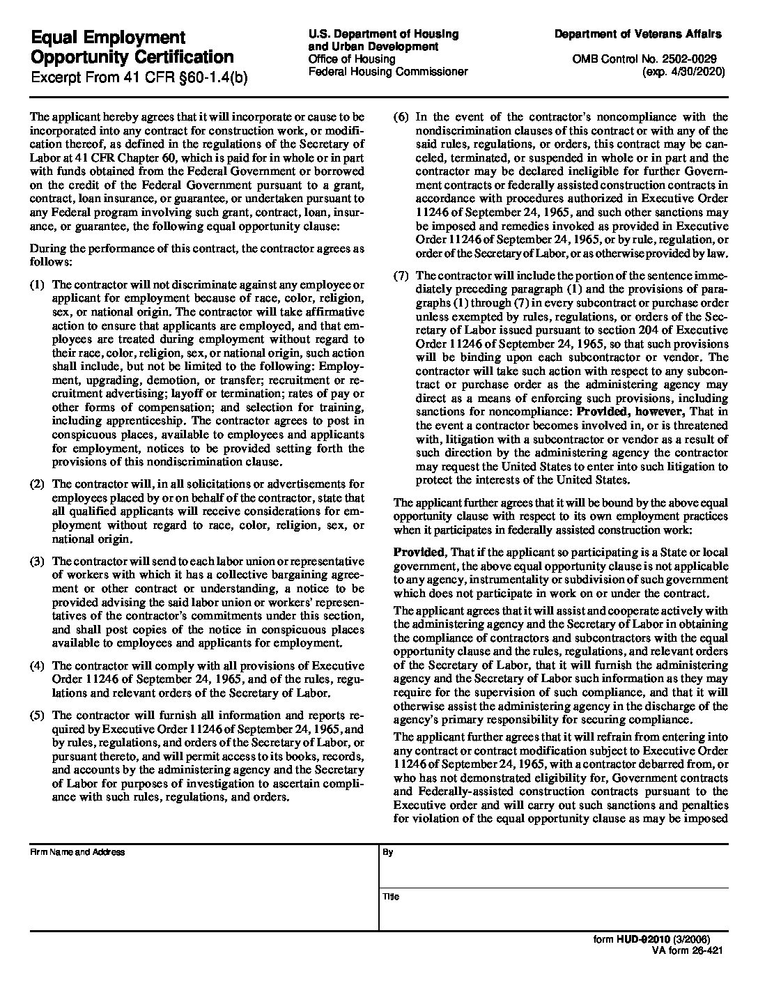 Equal Opportunity Certification