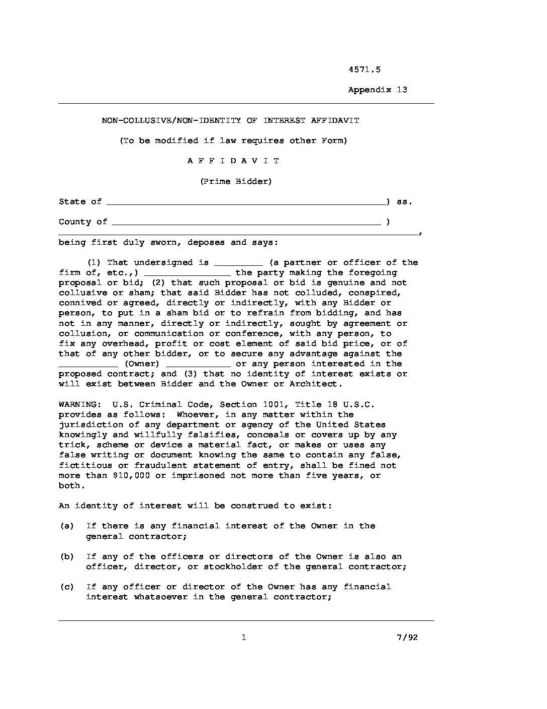 Non-Collusive Affidavit